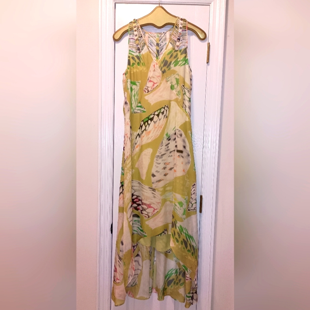 Leifsdottir  Anthropologie Silk Shell Print high Low Dress Size 4